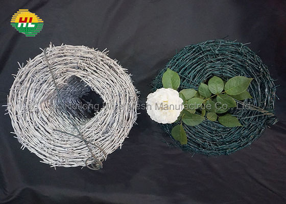Green Vinyl Coated Double Twist Barbed Wire As Defending Barrier